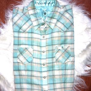 ROX short sleeve plaid size COTTON size Large snap